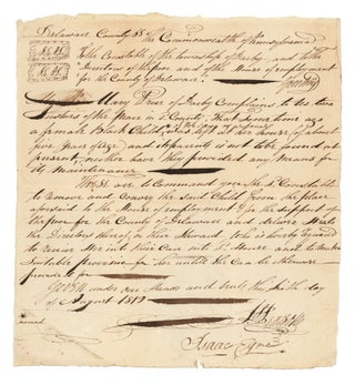 Item #8897 [Manuscript order of relief for an abandoned Black girl.]. Isaac Eynes