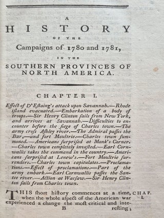 A History of the Campaigns of 1780 and 1781 in the Southern Provinces of North America.