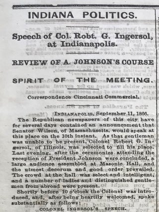 The Cincinnati Commercial. Speeches of the Campaign of 1866 in the States of Ohio, Indiana, and Kentucky. The Most Remarkable Speeches on Both Sides. Reported for the &ldquo;Cincinnati Commercial&rdquo; and Printed from the Stereotype Plates of that Journal.