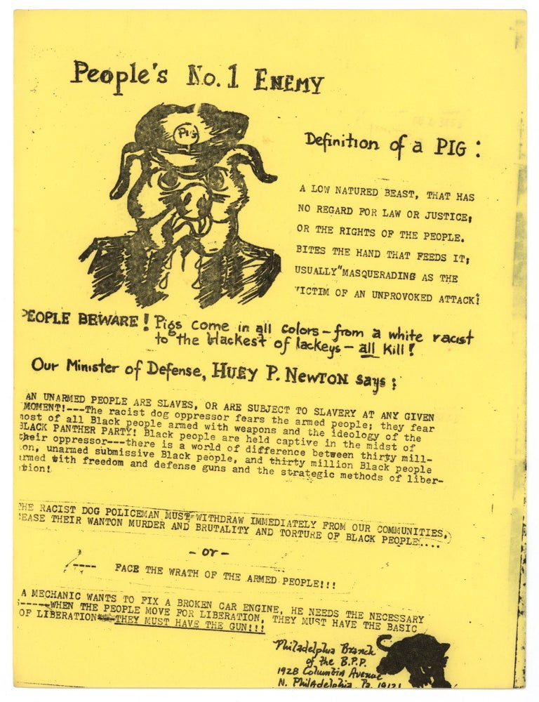 Item #9055 People's No. 1 Enemy Definition of a Pig…. Black Panther Party.