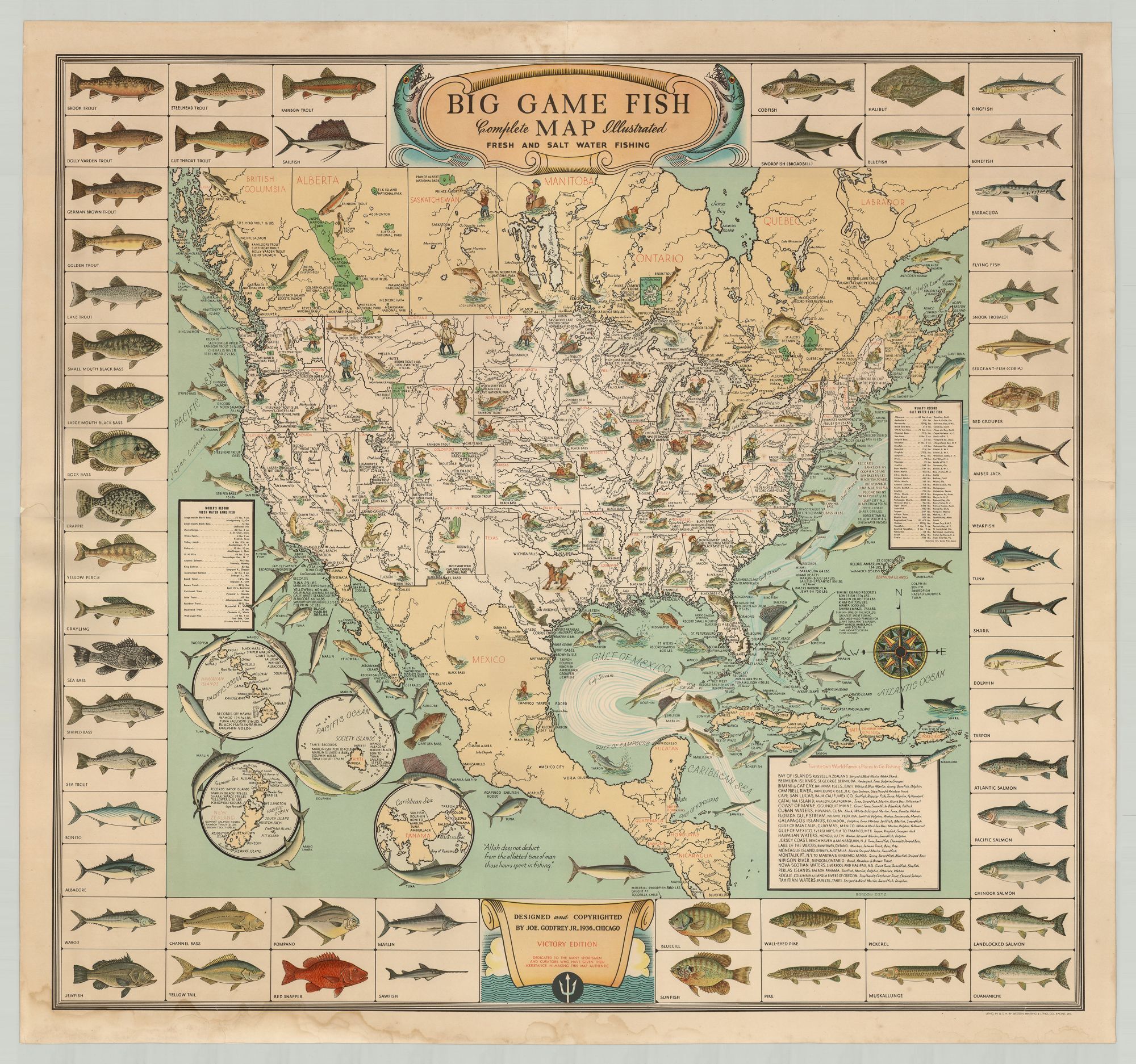 Simple Map With Fish Big Game Fish Map Complete Illustrated Fresh and Salt Water Fishing ...