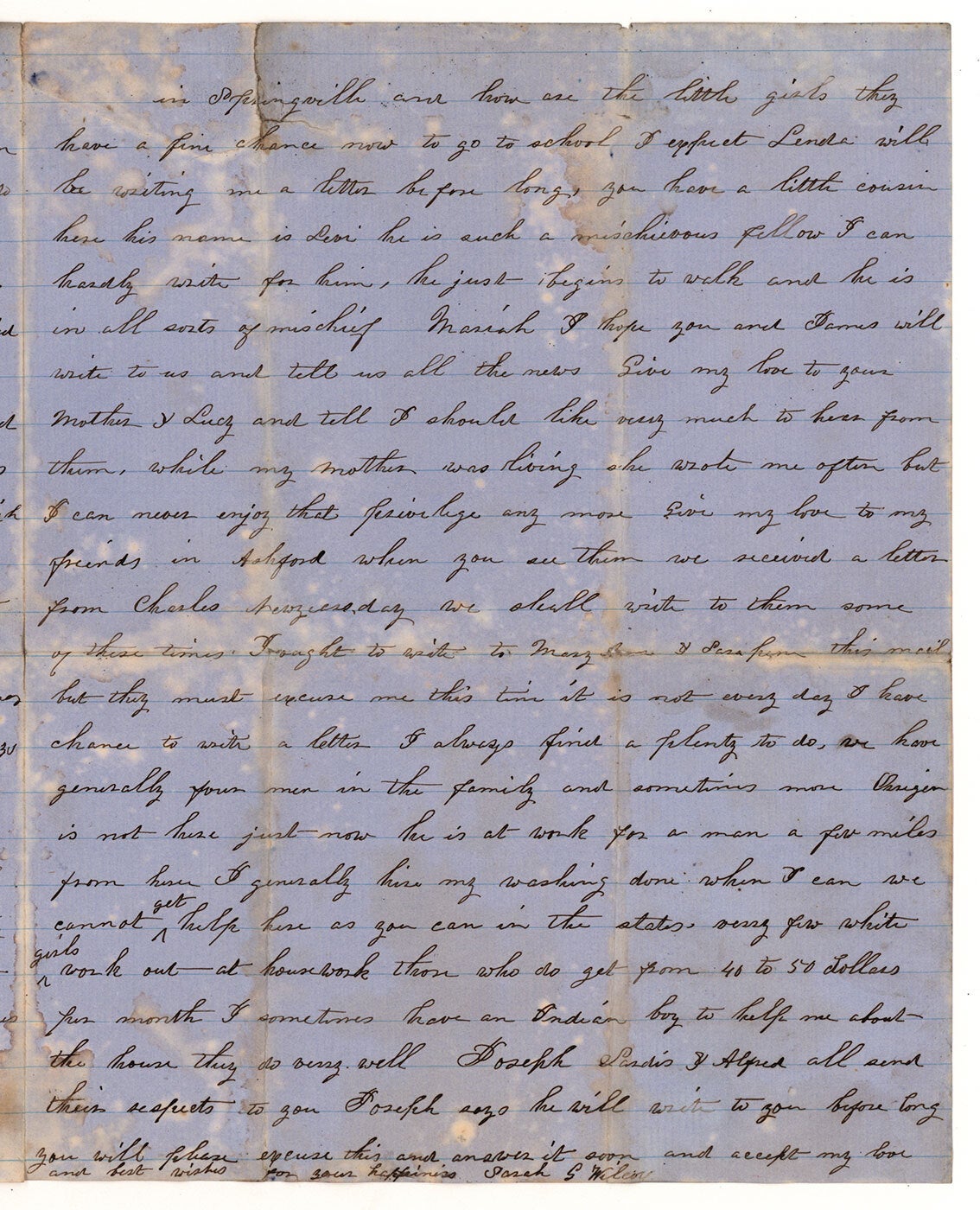 Autograph letter, signed, by a California pioneer woman to her sister ...