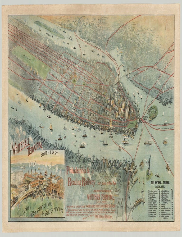 Item #9218 Whitehall Terminal South Ferry Tapping Every Artery of Travel in Greater New York Philadelphia and Reading Railway Fast Trains to New York…