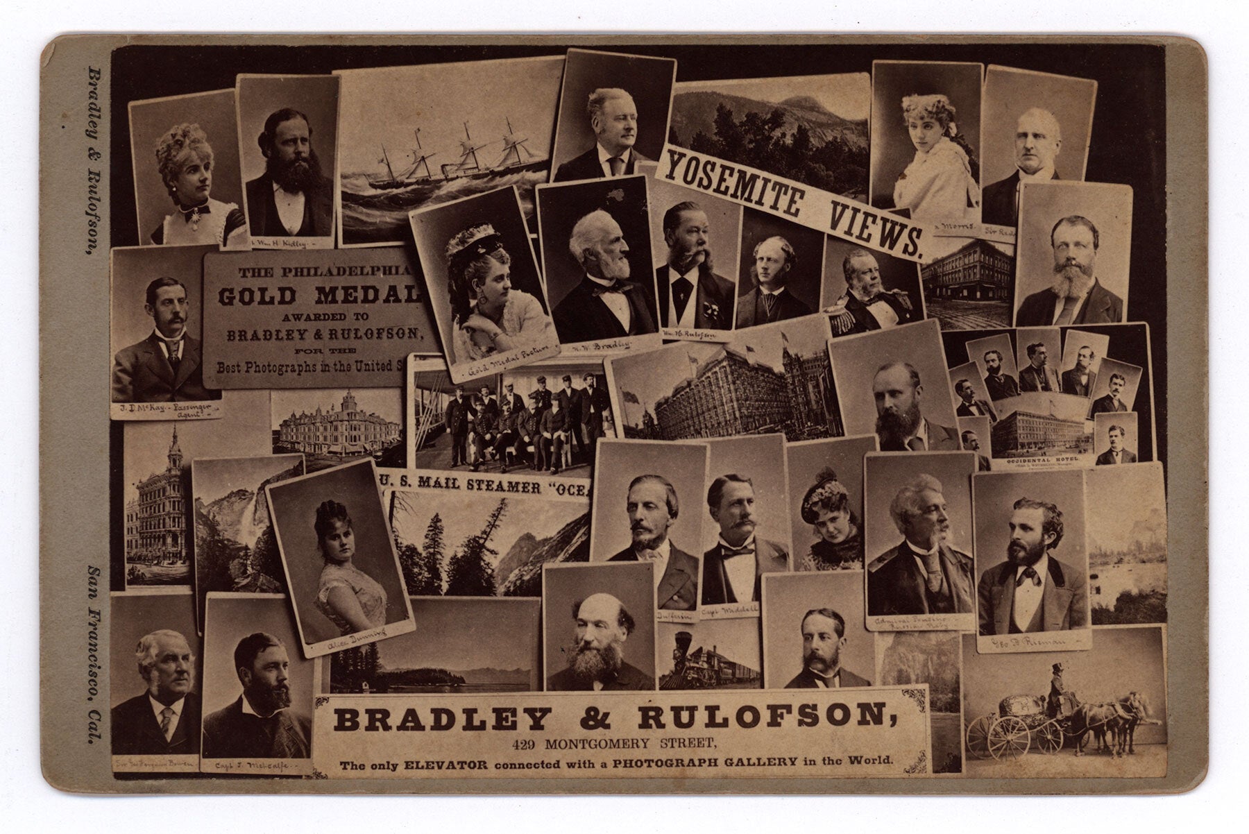 Cabinet card photomontage advertising the photographic services