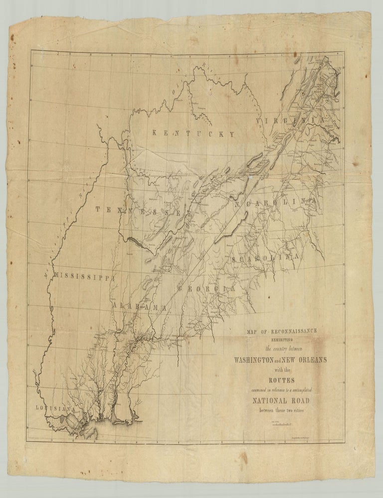 Item #9418 Map of Reconnaissance Exhibiting the Country Between Washington and New Orleans With the Routes examined in reference to a contemplated National Road between these two cities. Jefferson Vail, William George Williams, mapmakers.