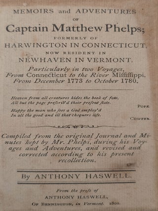 Item #9471 Memoirs and Adventures of Captain Matthew Phelps; Formerly of Harwington in...