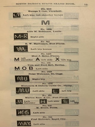 South Dakota State Brand Book. 1898–9.