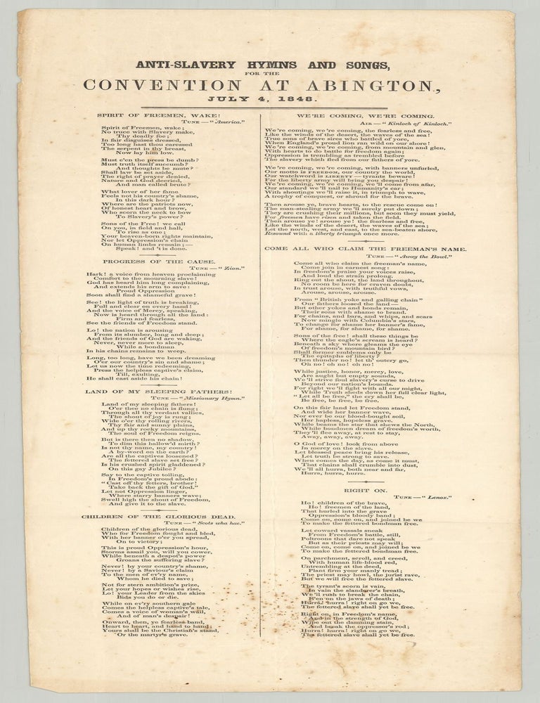 Item #9628 Anti-Slavery Hymns and Songs, for the Convention at Abington, July 4, 1848.