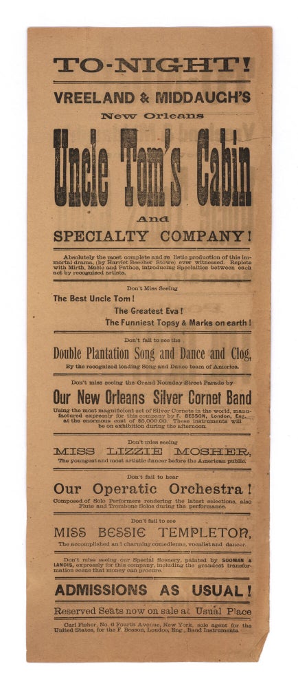 Item #9797 Tonight! Vreeland & Middaugh’s New Orleans Uncle Tom’s Cabin and Specialty Company!…