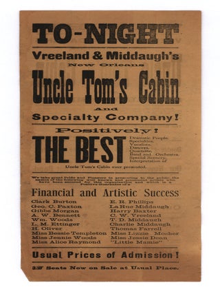 Tonight! Vreeland & Middaugh&rsquo;s New Orleans Uncle Tom&rsquo;s Cabin and Specialty Company!&hellip;