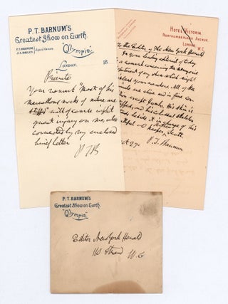 Item #9804 [Pair of P. T. Barnum autograph letters, signed, relating to the animals in his show...