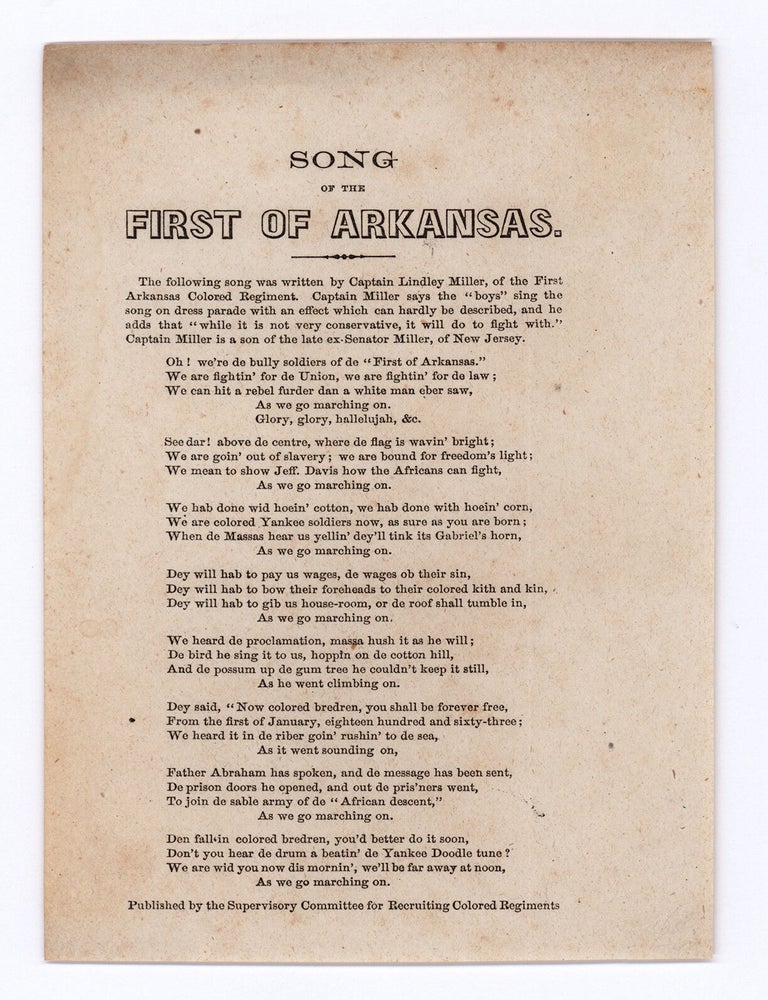 Item #9955 Song of the First of Arkansas. Capt. Lindley Miller.