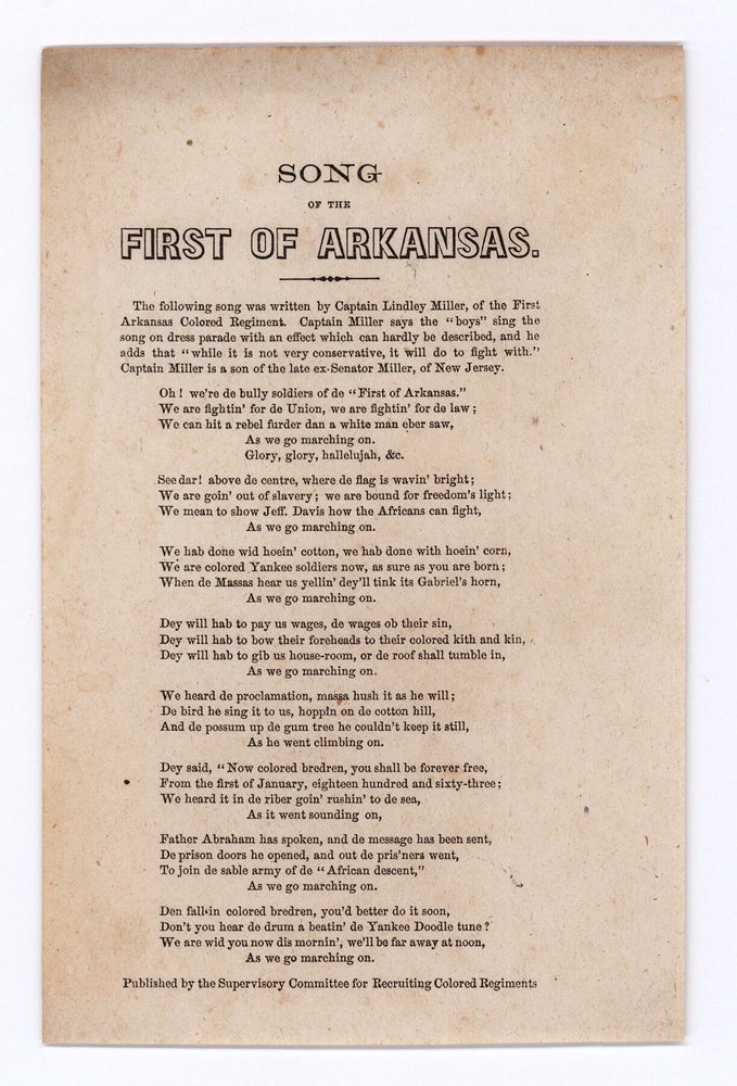 Item #9955 Song of the First of Arkansas. Capt. Lindley Miller.