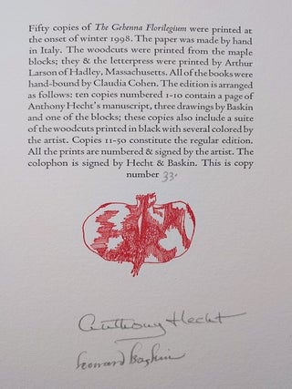 The Gehenna Florilegium : Poems by Anthony Hecht : Woodcuts by Leonard Baskin.