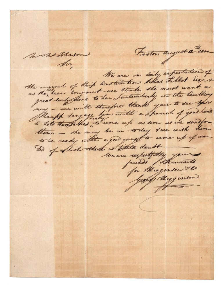 Autograph letter, signed, regarding preparations for caulking the USS ...